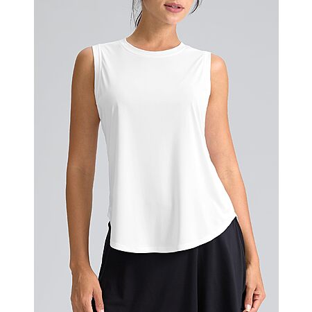 SANTINY Women's Sleeveless Workout Tops Breathable Lightweight Active Tennis Yoga Shirts Athletic Running Tank Tops for Women (White_M) $8.83