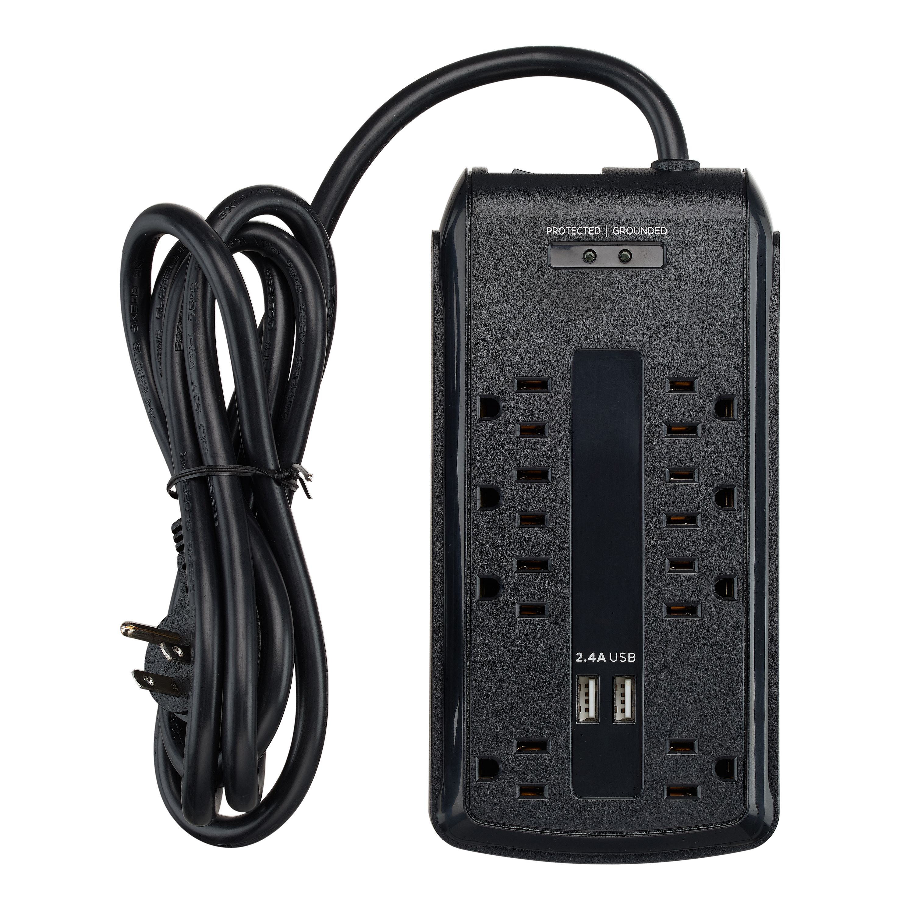 Onn Surge Protector,8 Outlets, 2 USB ports, 6 Ft. Cord, Black - $0.50 - YMMV