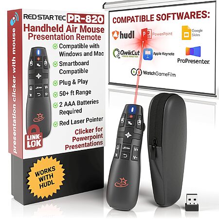 RED STAR TEC PR-820 Air Mouse Wireless Presentation Clicker, Laser Pointer