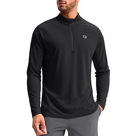G Gradual Men's Quarter Zip Pullover Athletic Running Shirts,Black,S