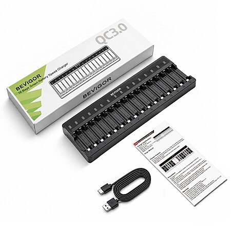 BEVIGOR 16 Bay Battery Charger AA AAA for NiMH Rechargeable Batteries