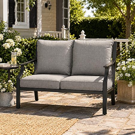 Grand patio Outdoor Loveseat Sofa, All-Weather Metal Frame 2-Person Loveseat Bench for Patio, Backyard, Balcony and Deck with Soft Cushions (Gray)