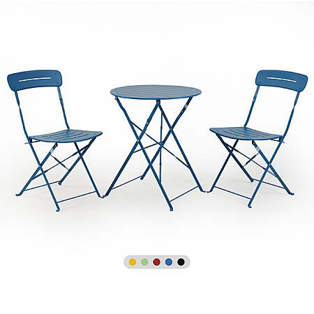 GRANDPATIO 3-Piece Foldable Bistro Set with Round Table, All-Weather Steel Frame, No Assembly, Multi-Color Outdoor Patio Furniture for Garden/Beach, Peacock Blue