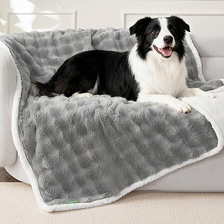 FWERDG Soft Cozy Waterproof Dog Blanket for Large Dogs, Grey, 50"x60"