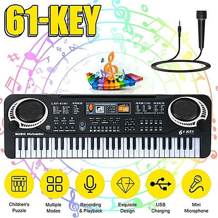 Anself 61 Keys Kids Digital Music Electronic Keyboard Electric Piano Beginner Keyboard for Girls & Boys, Ages 4-8, 9-12, 13-19 with Microphone