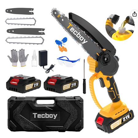 8+6 Inch Mini Chainsaw Cordless Electric Handheld with 2X 2.0Ah Batteries