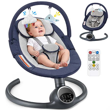 Babyeap Electric Baby Swing for Infants, Motion Detection, 5 Swing Speeds, Remote Control, Bluetooth Music,Blue