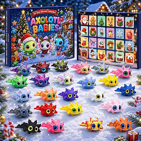 Axolotl Advent Calendar 2026, 24 Days Christmas Countdown Calendar with 3D Printed Axolotl Toys