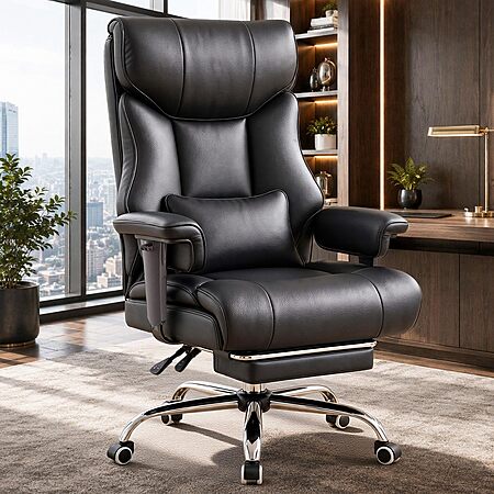 COMHOMA Big and Tall Office Chair,Heavy Duty Gaming Chair with Foot Rest, Leather Black
