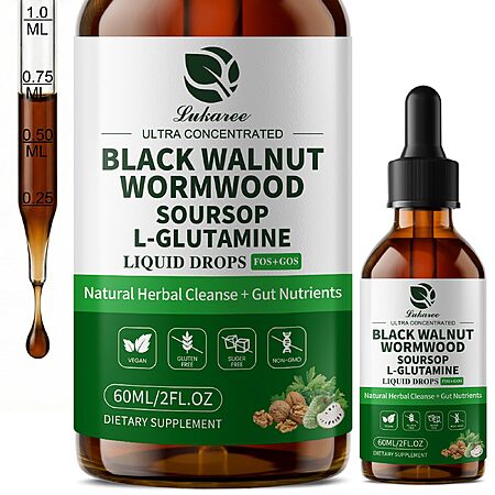 Lukaree 2 Pack Wormwood Black Walnut Drops- Gut Support with L-Glutamine
