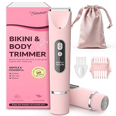 CoolHair Bikini Trimmer for Women,Smooth Electric Razor for Sensitive Skin, IPX7 Waterproof (Pink)
