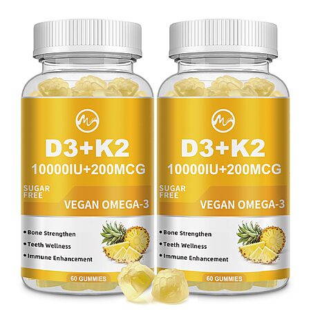 M inch Vitamin D3 K2 Gummies, Vitamin D3 10000IU, K2 (MK-7) 200mcg, 2 Pack