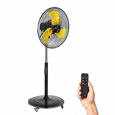 Fanqiebros 18-Inch High-Velocity Industrial Pedestal Fan, 4,900 CFM DC Motor with Remote Control, Oscillating