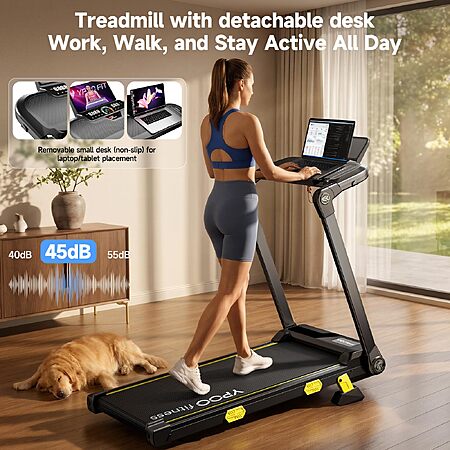 YPOO 16% Incline Walking Pad Treadmill Handle Bar,App‑Connected & Portable