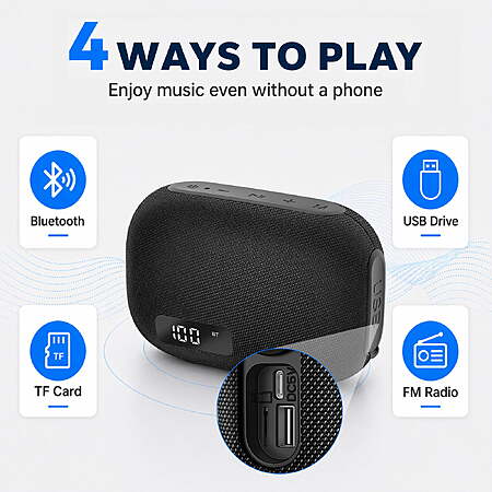 Portable Bluetooth Speaker, IP67 Waterproof Shower Speaker with Digital Battery Display, Powerful Sound, 24H Playtime, TWS Pairing