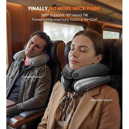 Restnature Neck Pillow for Traveling, Travel Pillows for Airplanes, Adjustable Neck Pillow Airplane Travel Essentials