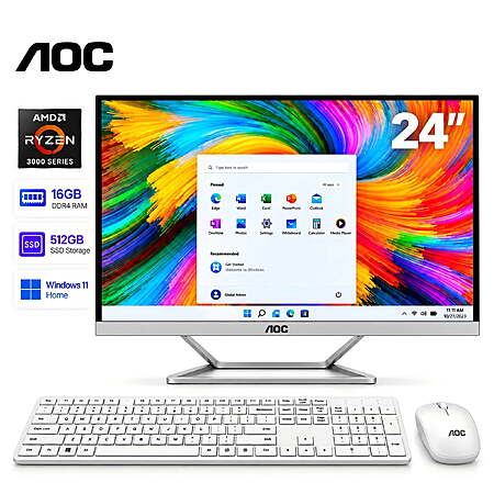 AOC 24" All-in-One Desktop Computer, AMD Ryzen 5 3500U, 16GB DDR4 RAM, 512GB SSD