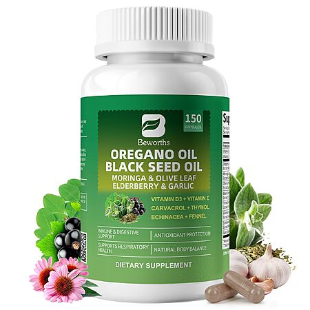 B BEWORTHS Oil of Oregano with Black Seed Oil, High Carvacrol, 150 Capsules