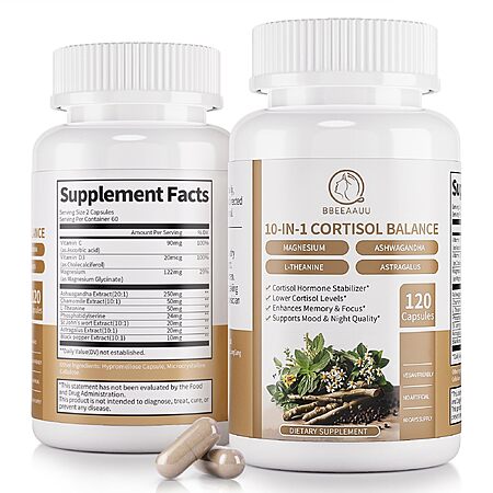 Cortisol Supplements for Women, 10-in-1 Cortisol Manager with Ashwagandha