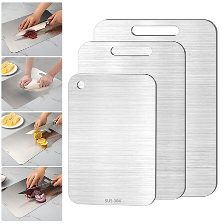3PCS Stainless Steel Cutting Board Set, 304 Metal Kitchen Cutting Boards (S+M+L)