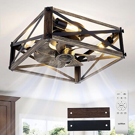 Addlon Farmhouse Caged Low Profile Ceiling Fans with Lights, Remote Control