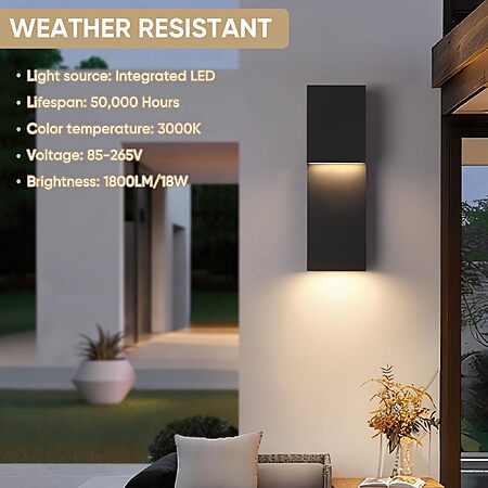 Fire Wolf Modern 16" 18W LED Outdoor Wall Sconce,Dual-Source Front Porch Light