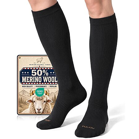 PULIOU Merino Wool Compression Socks,15-20 mmHg
