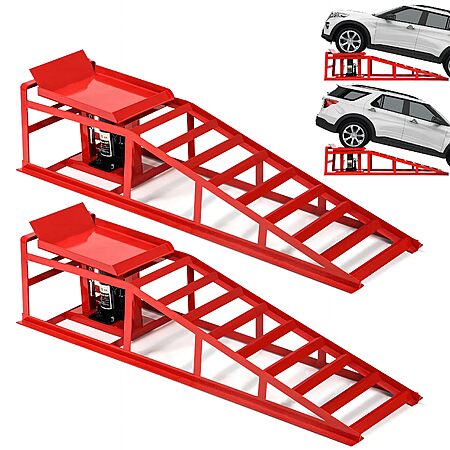 Worcest 2PCS 5 Ton Hydraulic Car Ramps with Jack, Adjustable Vehicle Ramps | 11,060 lbs capacity