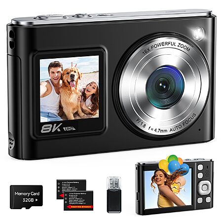 Real 4K Digital Camera with Front & Rear Dual Screens, 16X Zoom & WiFi, Autofocus Point and Shoot Camera