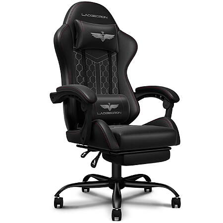 LaoGeoRon Gaming Chair, Ergonomic Computer Gaming Chair with Footrest, Headrest and Lumbar Support, Height Adjustable Desk Chair with 360° Swivel Seat for Office,Gaming