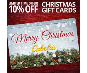 Cabela's Gift Cards 10% off (limit 5) $22.5