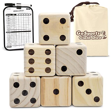 6-Piece 3.5" GoSports Giant Wooden Playing Dice Set w/ Rollzee and Farkle Dry-Erase Scoreboard and Canvas Tote Bag $15.45 + Free Shipping w/ Prime or on $35+