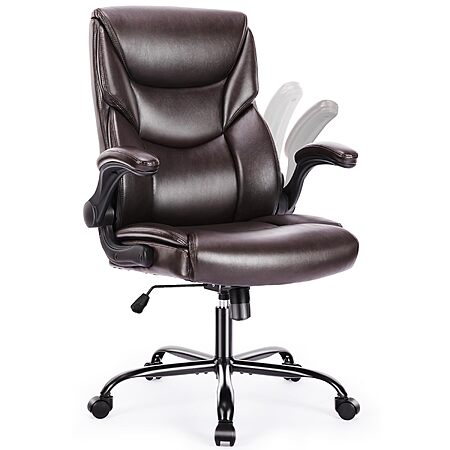 DUMOS PU Leather Office Chair - Ergonomic Executive Computer Desk Chairs with Adjustable Flip-up Armrest (Dark Brown) $75.99 + Free Shipping