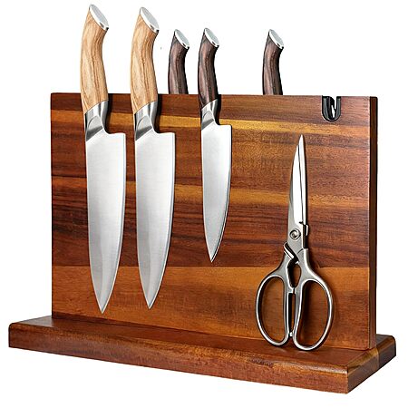 Didforu Natural Acacia Wood Magnetic Knife Holder Block w/ Built-In Sharpener $19.99 + Free Shipping w/ Prime or on $35+