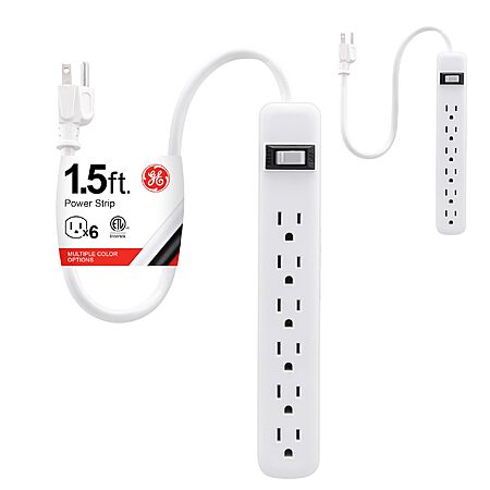 2-Pack GE 6-Outlet Power Strip w/ 1.5' Cord (White)  $9.10 + Free Shipping w/ Prime or on $35+