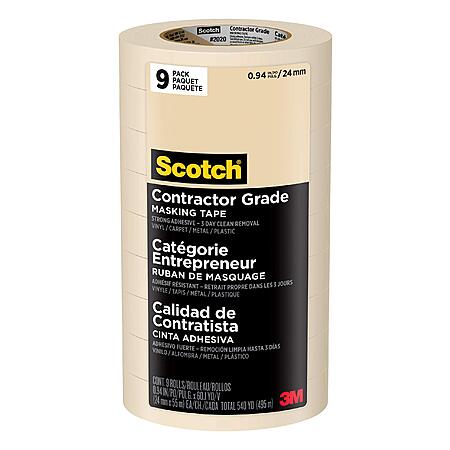 9-Pk Scotch Contractor Grade Masking Tape (0.94" x 60.1 Yards) $9.60