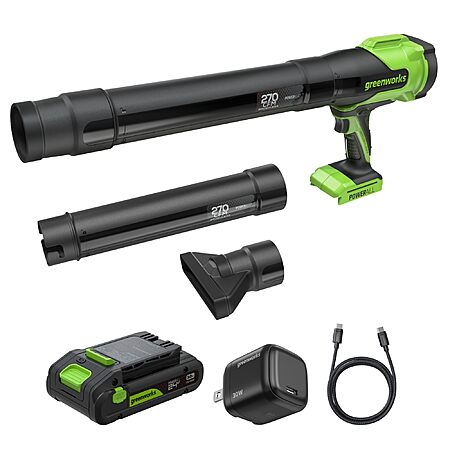 Greenworks 24V Handheld Leaf Blower, 270 CFM, 3.0 Ah Battery and Charger $89.99 + Free Shipping
