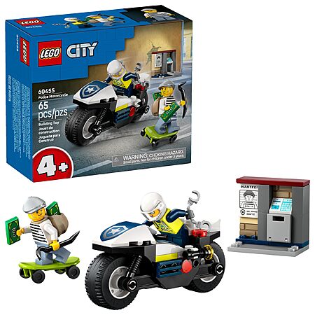 65-Piece LEGO City Police Motorcycle Chase Building Toy (60455) $6.99 + Free Shipping w/ Prime or on $35+