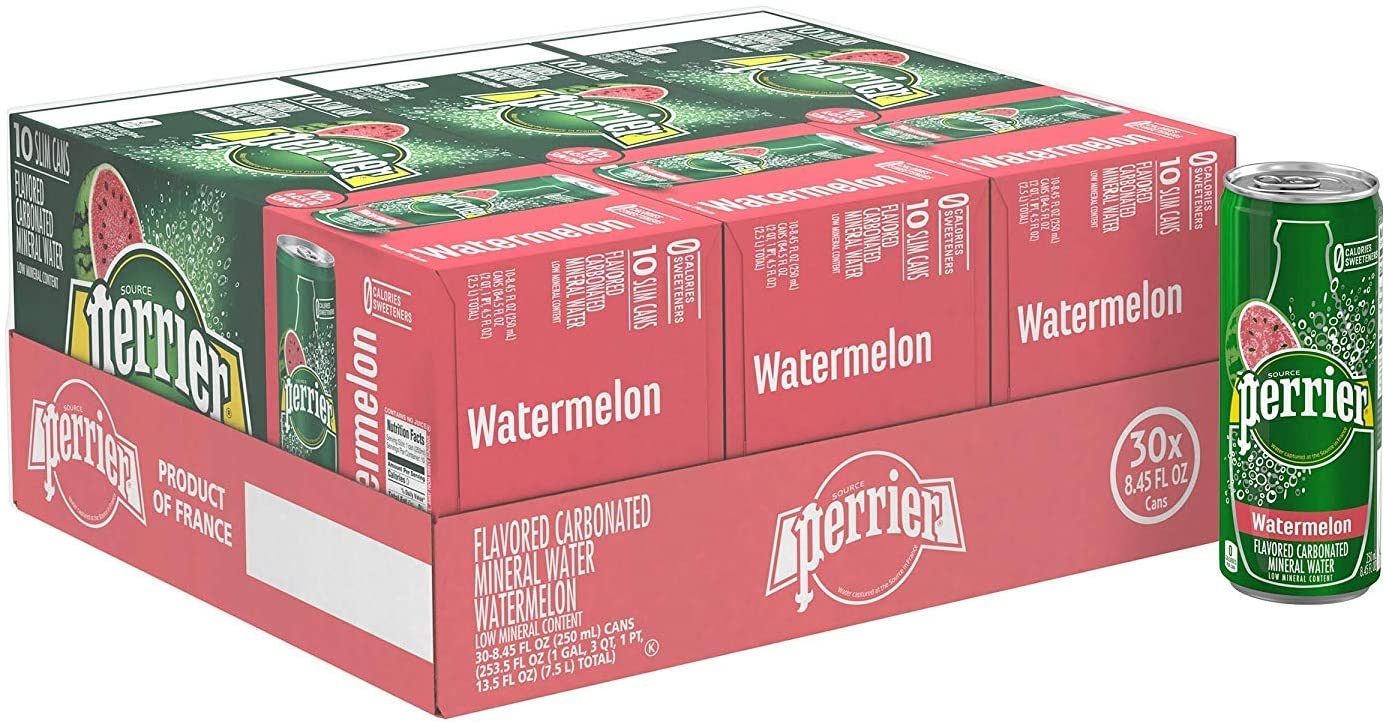 Perrier Watermelon Flavored Carbonated Mineral Water, 8.45 Fl Oz (30 Pack) Slim Cans for $8.52 + FSSS