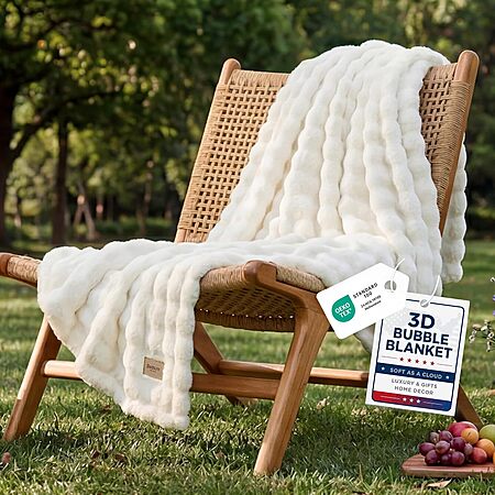 50" x 60" Bedsure 3D Fleece Bubble Throw Blanket (Off White) $9.35