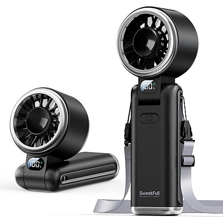 SWEETFULL 5000mAh Portable Handheld Turbo Fan w/ 5 Speeds & Digital Display $9.90