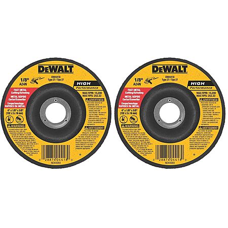2-Pack DEWALT 4" x 1/8" x 5/8" General Purpose Metal Cutting Wheels (DW4418) $4
