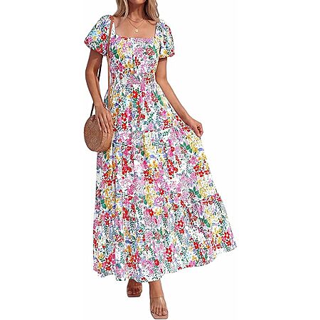 BTFBM Women's Floral Short Sleeve Flowy A-Line Maxi Dress (Limited Sizes/Colors) $11.05