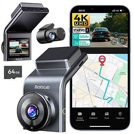 BOTSLAB G300 Plus 4K Front & FHD Rear STARVIS 2 Dual Dash Cam w/ 64GB microSD $90 + Free S&H