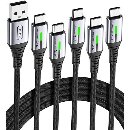INIU USB to C Cable Fast Charging, [5 Packs, 1.6FT+3.3FT*2+6.6FT*2] 3.1A Type C Cords, Nylon USB-C Phone Charger Cables $10.88