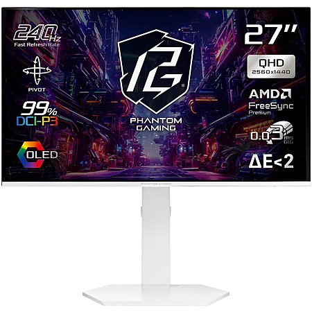 ASRock Phantom Gaming 27" 1440P 240Hz HDR10 OLED White Gaming Computer Monitor