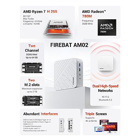 Select Accts: FIREBAT AM02 Barebones Mini PC: AMD Ryzen 7 H255 (No RAM, No SSD) $172 + Free S&H