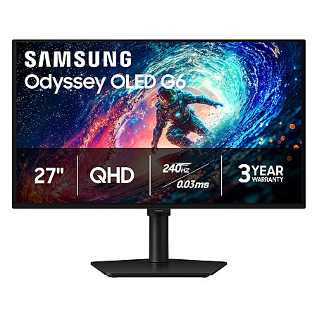 27" Samsung Odyssey G6 QD-OLED 240Hz 0.03ms Gaming Monitor $385 + Free S&H