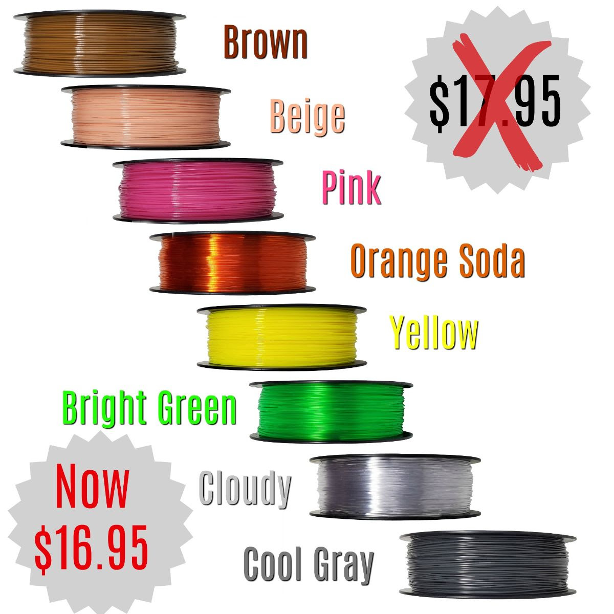 Zyltech PETG 1.75mm Filament sale free shipping $16.95