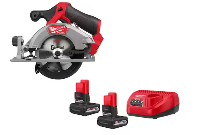 MilwaukeeM12 FUEL 5 3 8 in Circular Saw 5.0 High Output 2 Pack Charger Home Depot 184.99